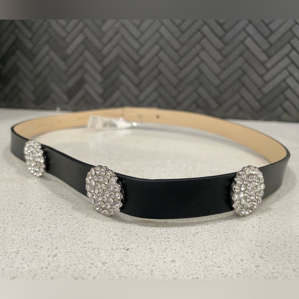 Kate Spade In The Loop Pave Bright Spot Leather Belt, Black size M.